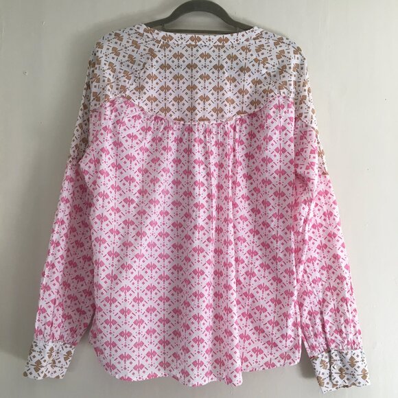 Sundance Pink and White Aztec Print Button-Up Blouse Size XL - Picture 2 of 9